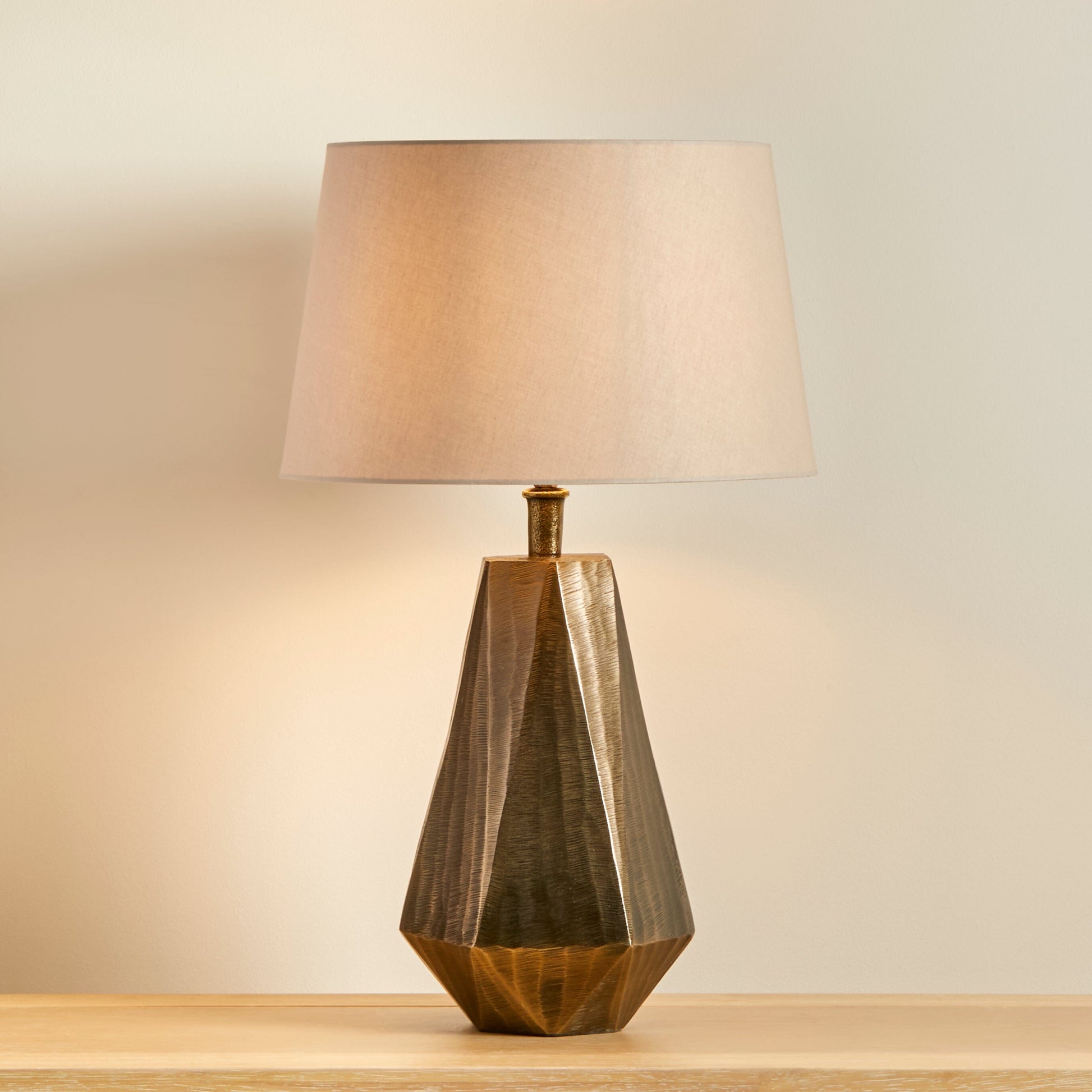 Elcombe Bronze Lamp with Coningsby Taupe Shade - 35cm-AUDUS INTERIORS