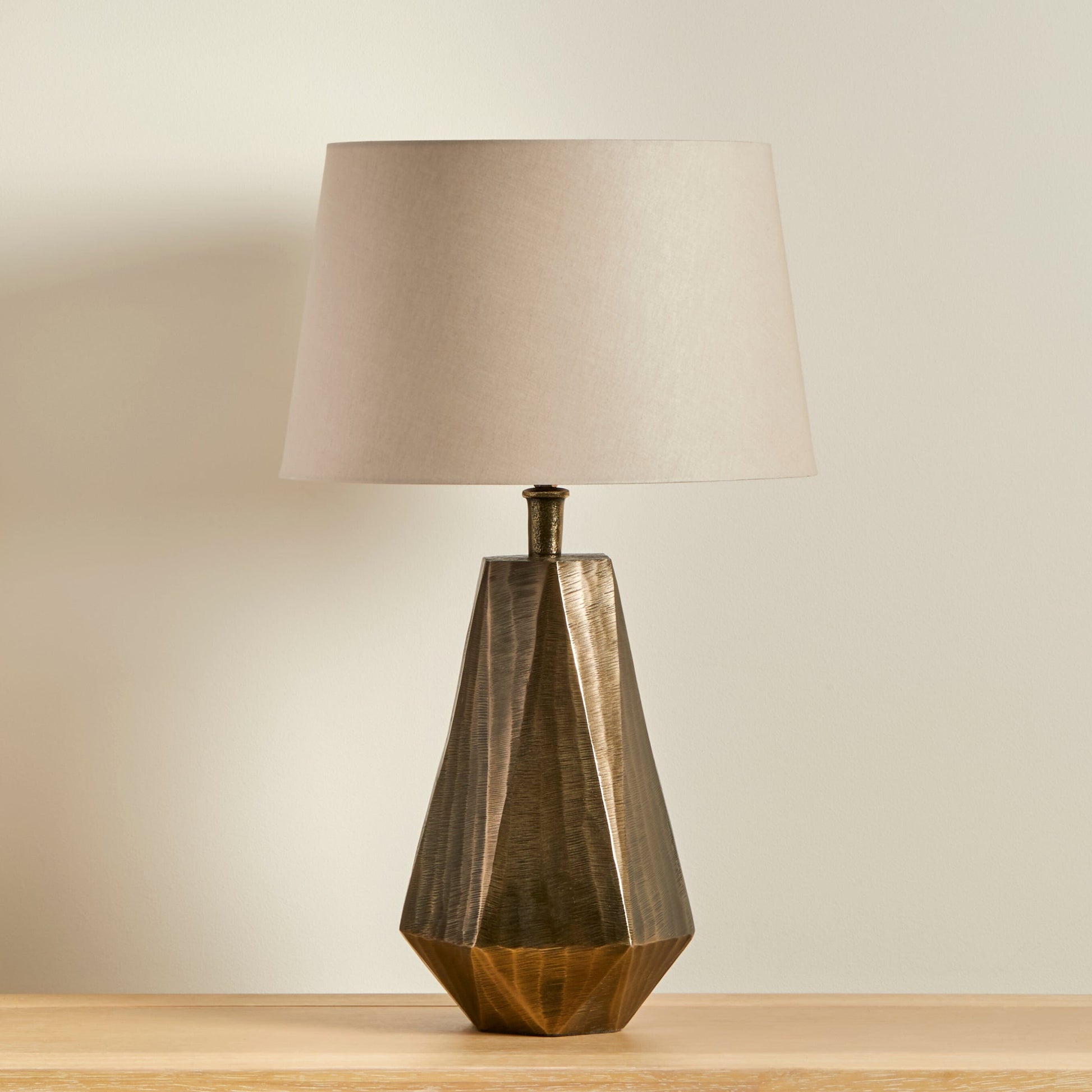 Elcombe Bronze Lamp with Coningsby Taupe Shade - 35cm-AUDUS INTERIORS