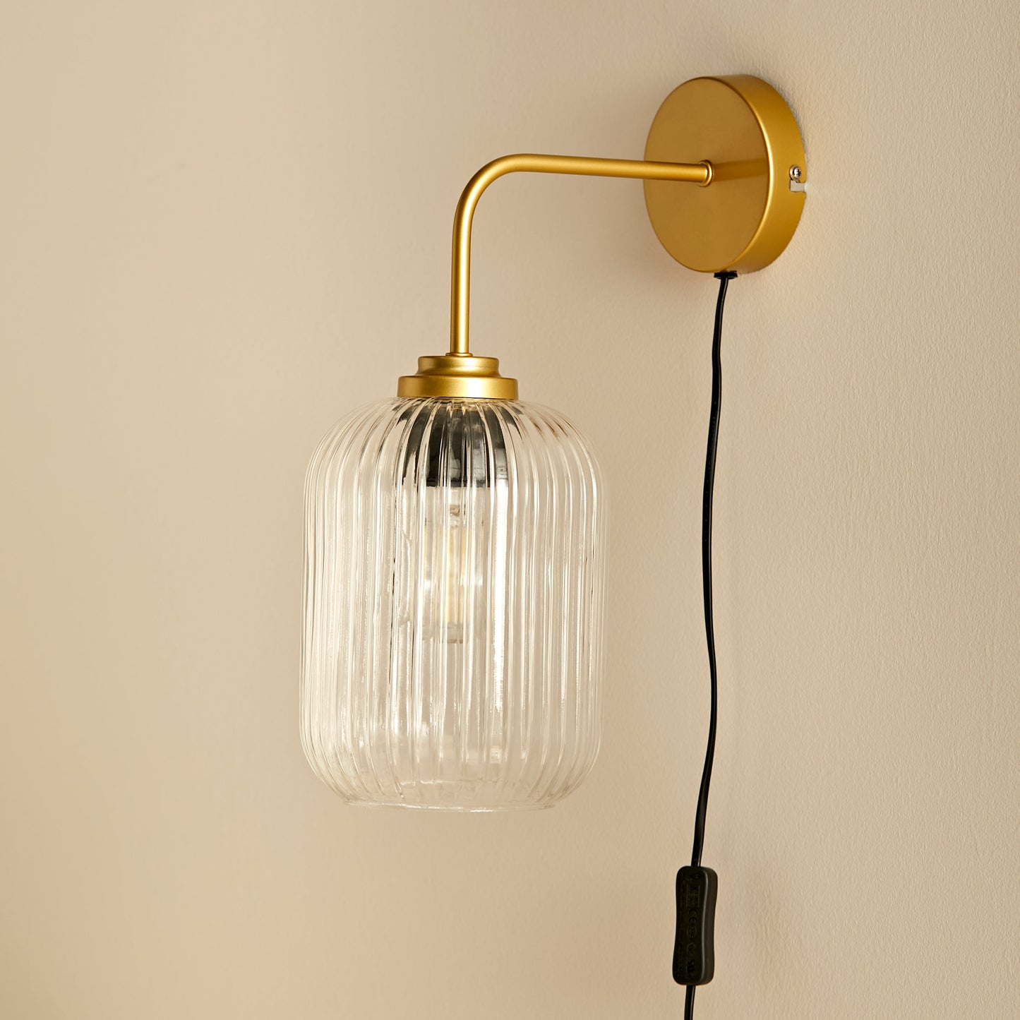Elland Plug in Wall Light Gold - Clear Glass-AUDUS INTERIORS