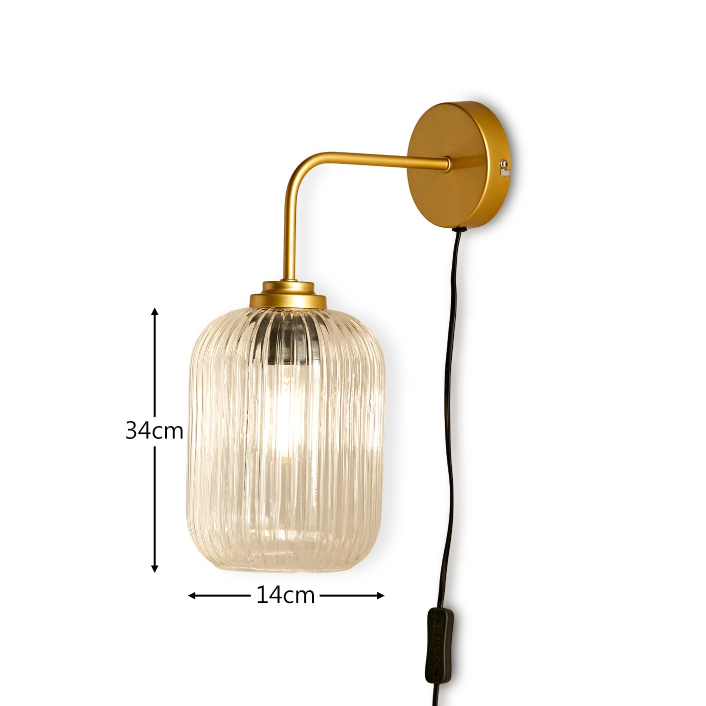 Elland Plug in Wall Light Gold - Clear Glass-AUDUS INTERIORS