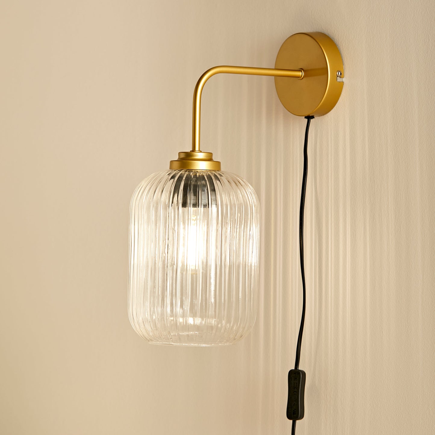 Elland Plug in Wall Light Gold - Clear Glass-AUDUS INTERIORS
