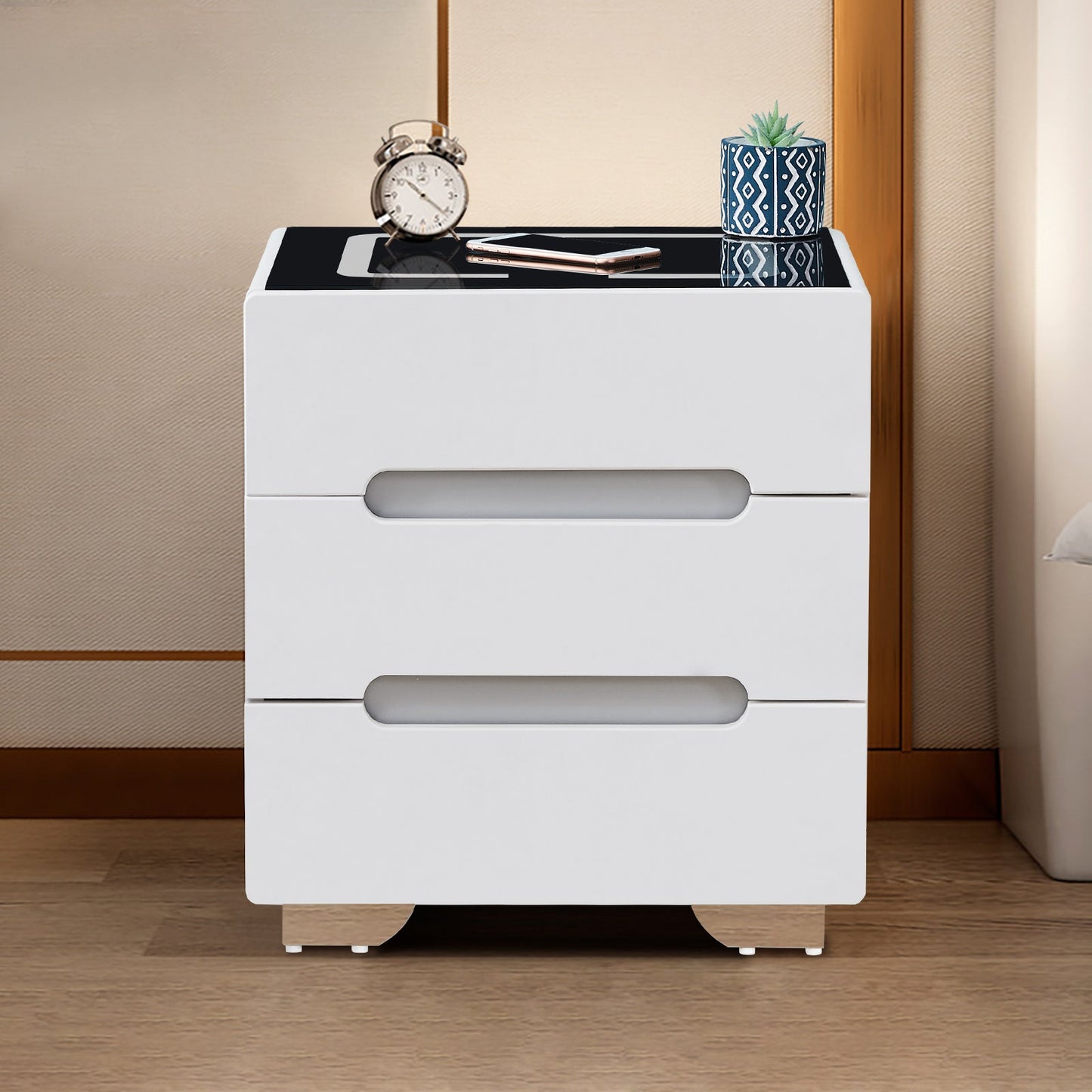 Erinn LED Light Bedside Table [2/3 Drawers][Charging Station][Nightstand]-AUDUS INTERIORS