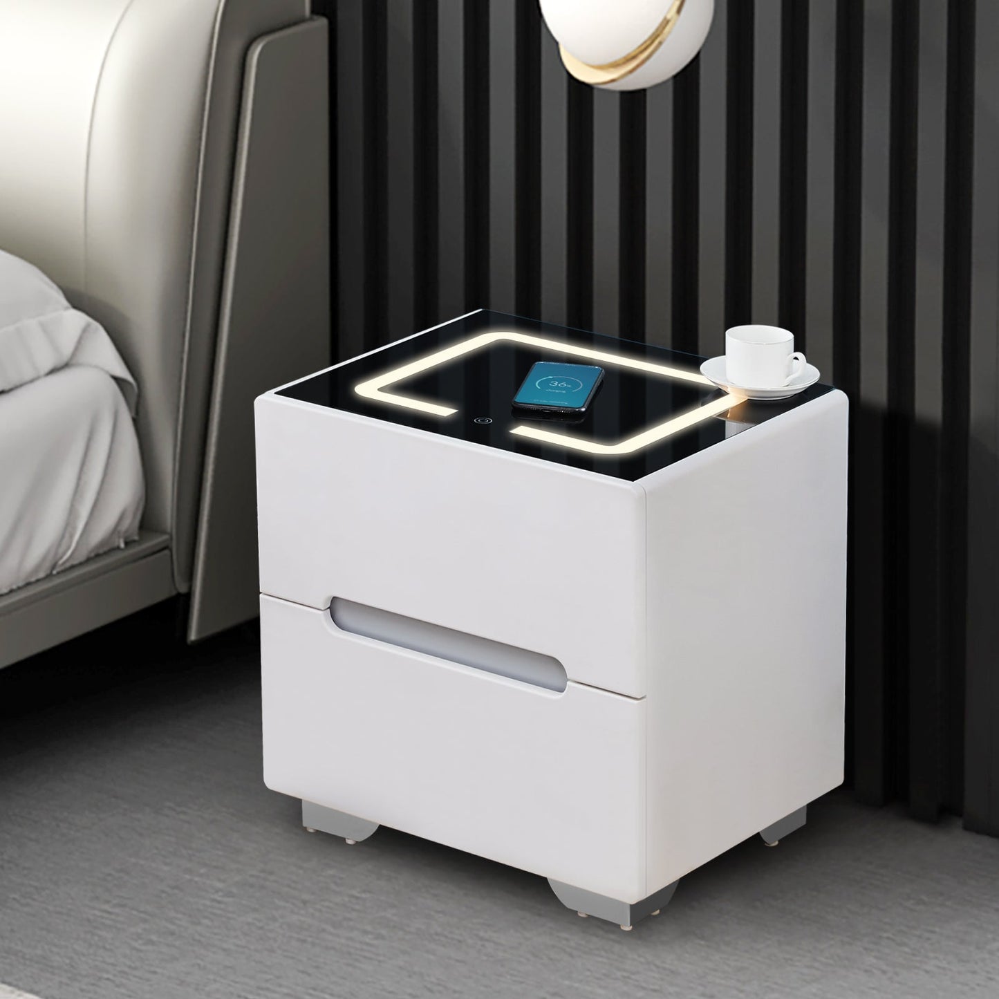 Erinn LED Light Bedside Table [2/3 Drawers][Charging Station][Nightstand]-AUDUS INTERIORS