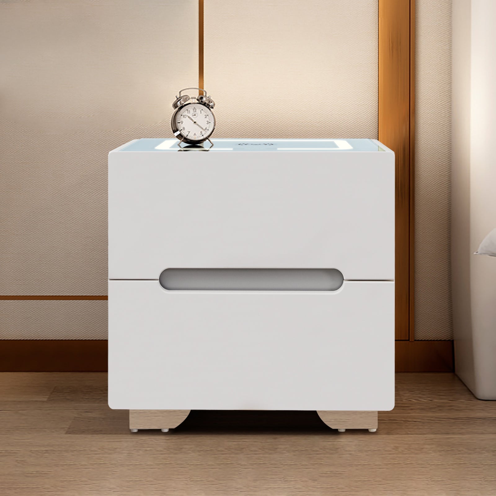 Erinn LED Light Bedside Table [2/3 Drawers][Charging Station][Nightstand]-AUDUS INTERIORS