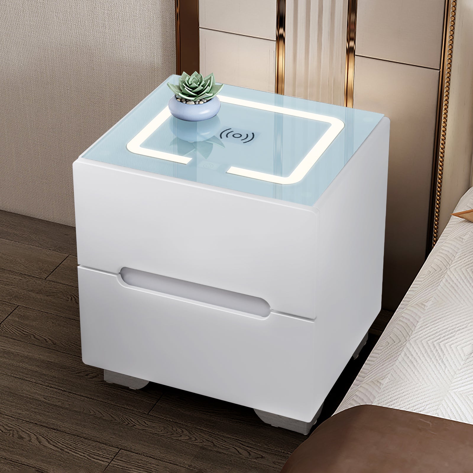 Erinn LED Light Bedside Table [2/3 Drawers][Charging Station][Nightstand]-AUDUS INTERIORS