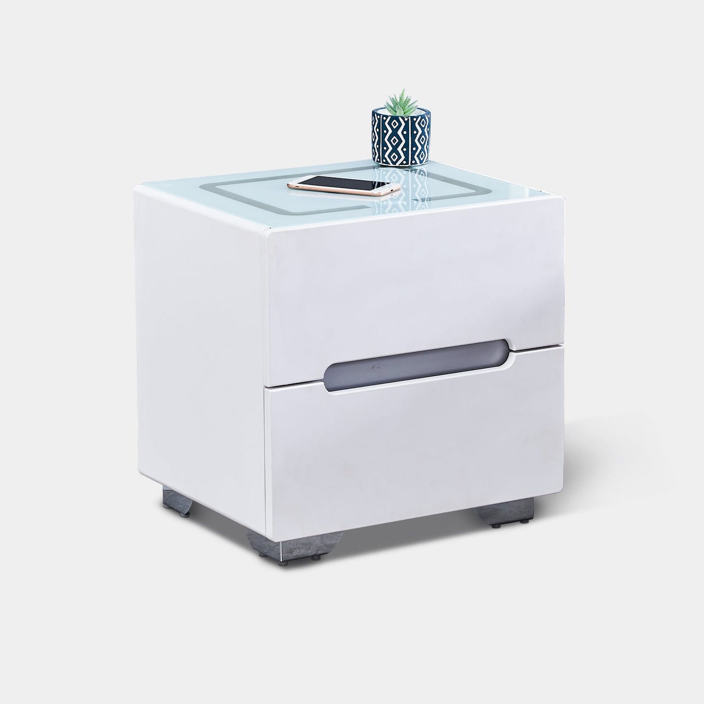 Erinn LED Light Bedside Table [2/3 Drawers][Charging Station][Nightstand]-AUDUS INTERIORS