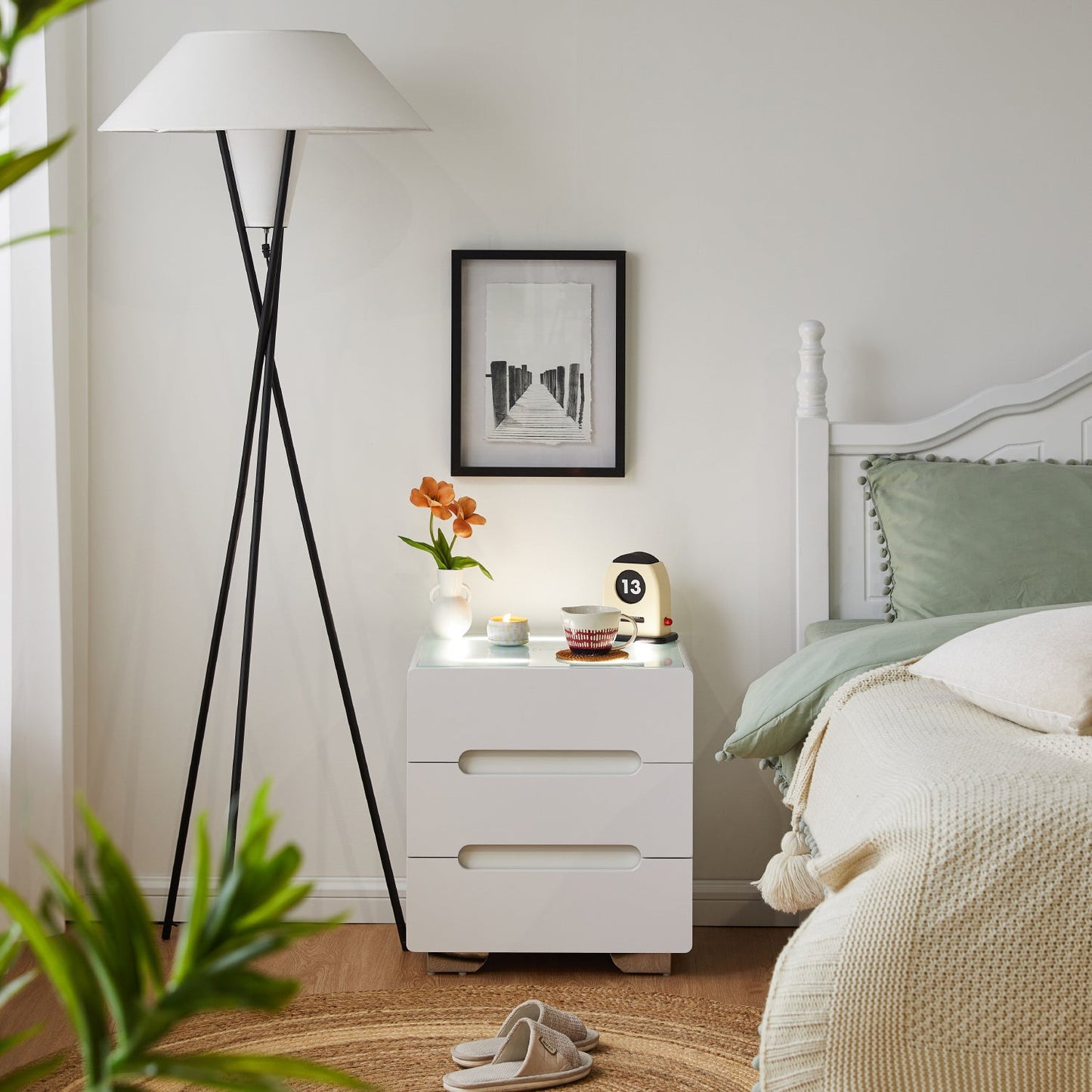 Erinn LED Light Bedside Table [2/3 Drawers][Charging Station][Nightstand]-AUDUS INTERIORS