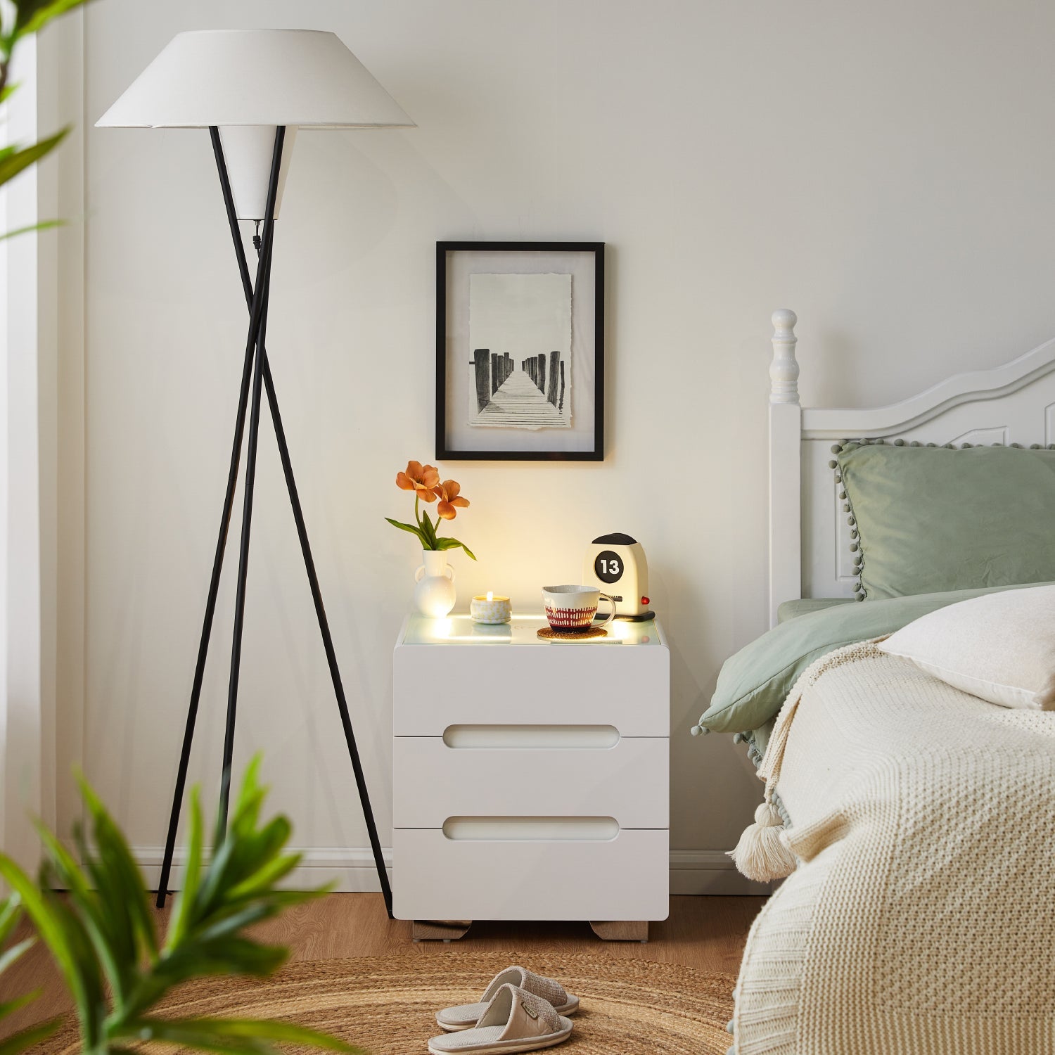 Erinn LED Light Bedside Table [2/3 Drawers][Charging Station][Nightstand]-AUDUS INTERIORS