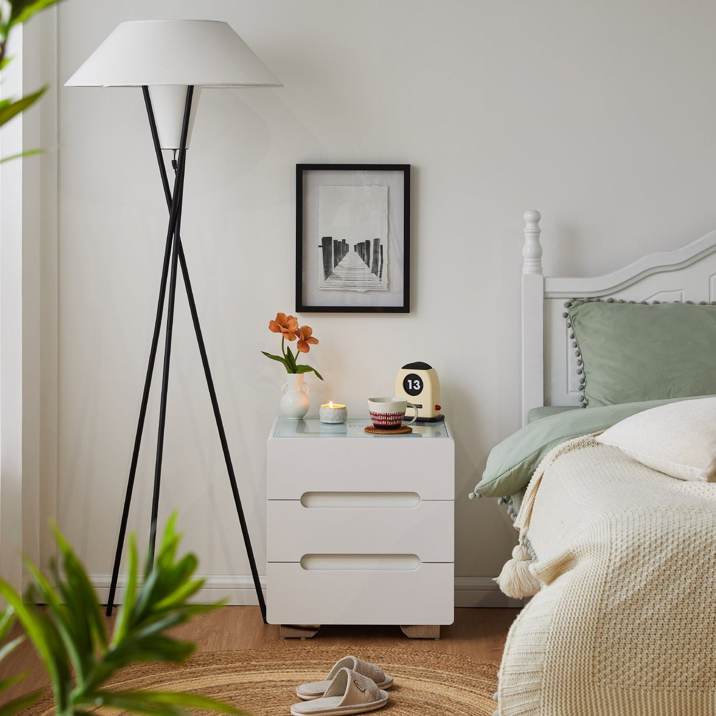 Erinn LED Light Bedside Table [2/3 Drawers][Charging Station][Nightstand]-AUDUS INTERIORS
