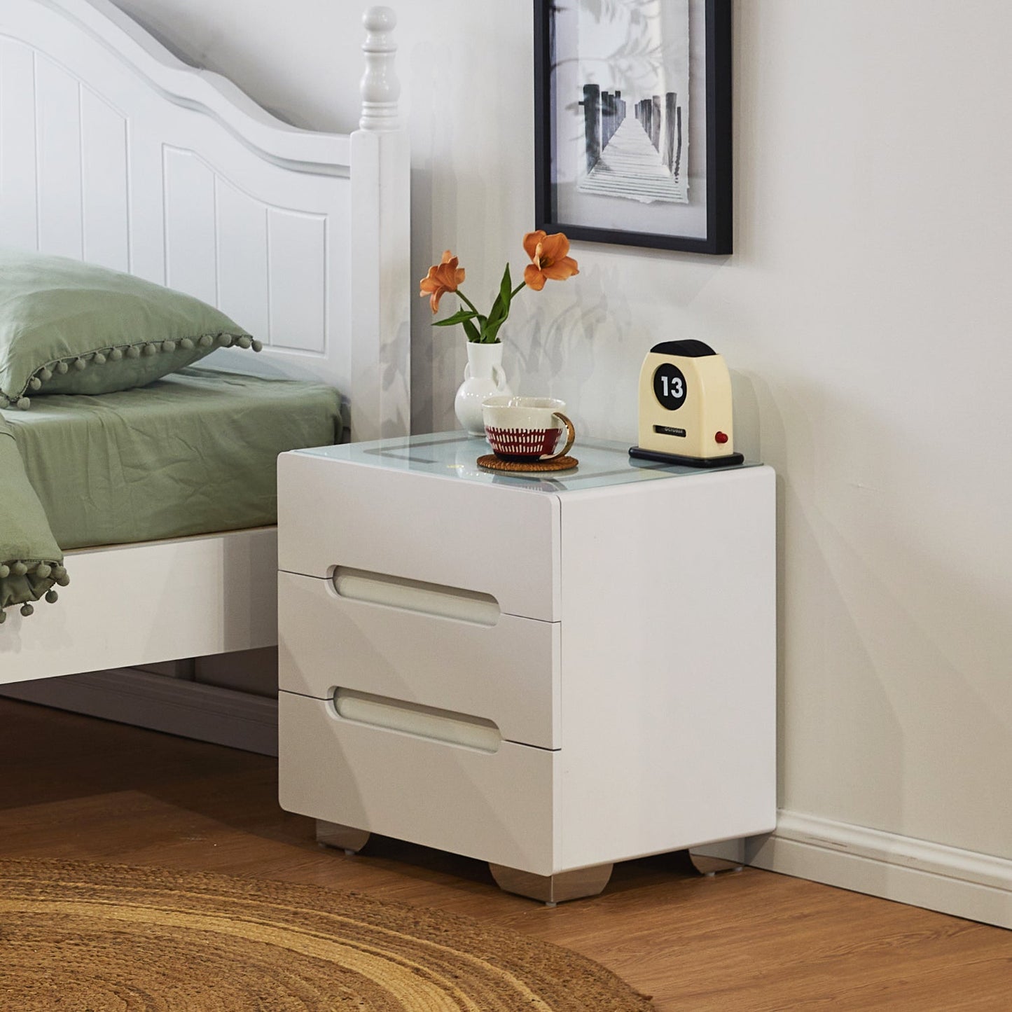Erinn LED Light Bedside Table [2/3 Drawers][Charging Station][Nightstand]-AUDUS INTERIORS