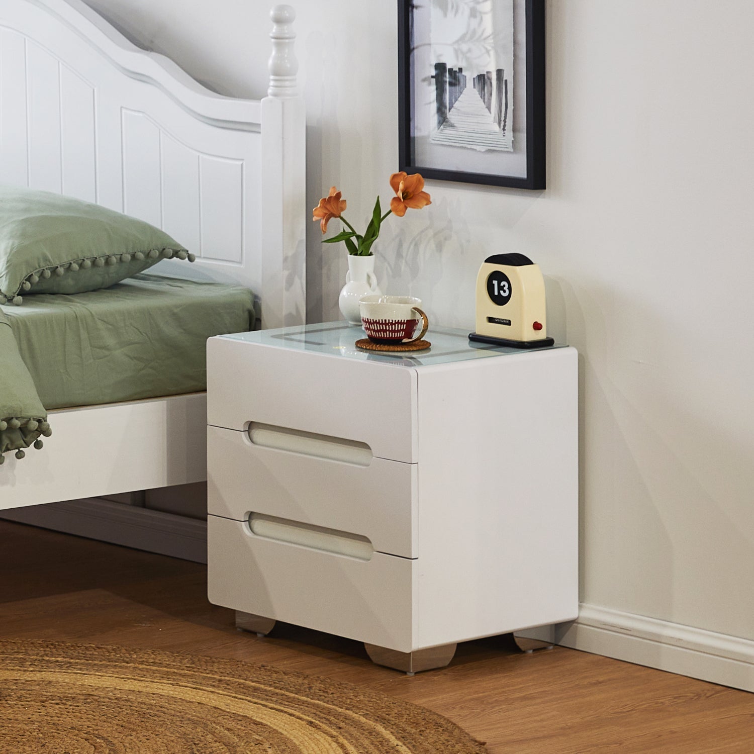 Erinn LED Light Bedside Table [2/3 Drawers][Charging Station][Nightstand]-AUDUS INTERIORS
