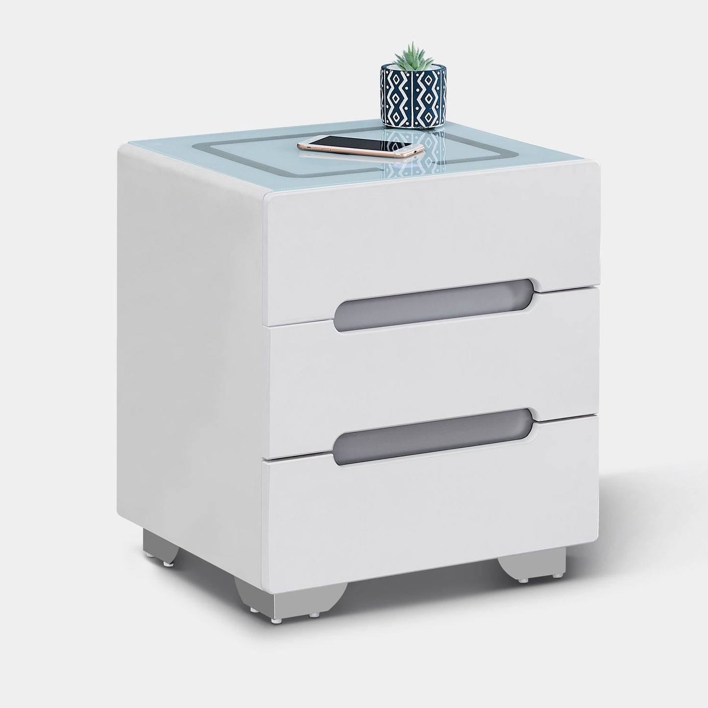 Erinn LED Light Bedside Table [2/3 Drawers][Charging Station][Nightstand]-AUDUS INTERIORS