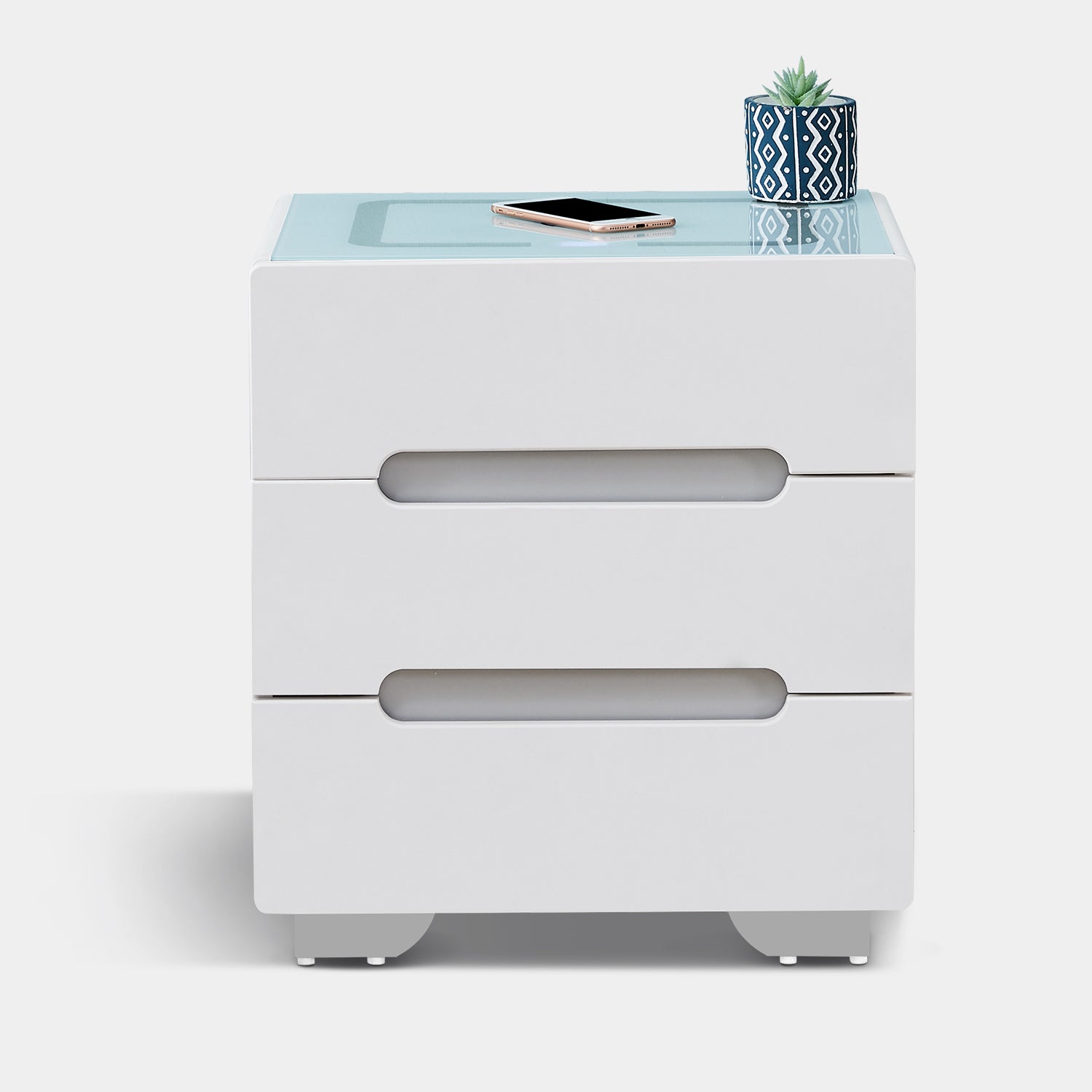 Erinn LED Light Bedside Table [2/3 Drawers][Charging Station][Nightstand]-AUDUS INTERIORS