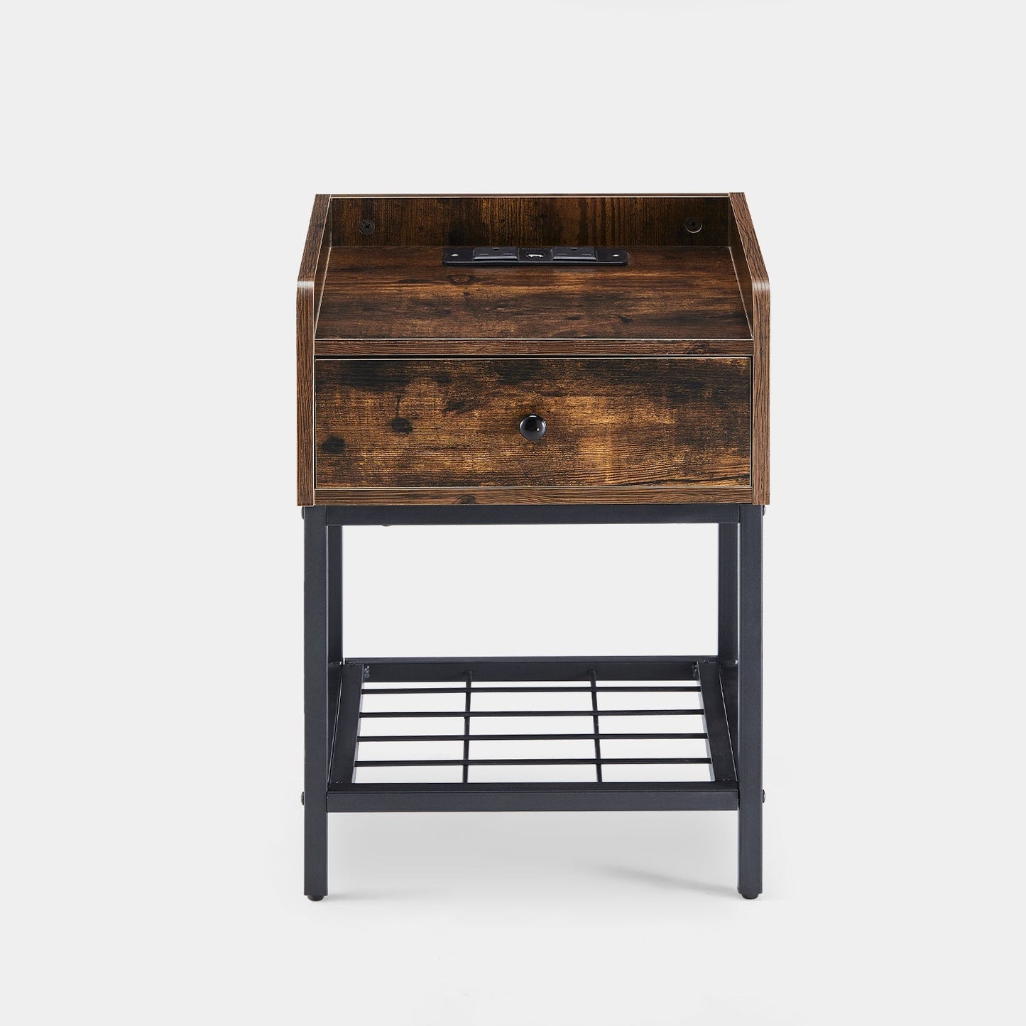 Eyve Industrial Wood Livingroom Side Table [Charging Station]-AUDUS INTERIORS