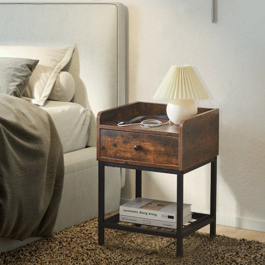 Eyve Industrial Wood Livingroom Side Table [Charging Station]-AUDUS INTERIORS
