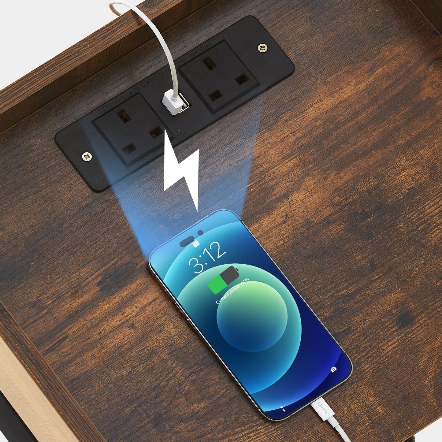 Eyve Industrial Wood Livingroom Side Table [Charging Station]-AUDUS INTERIORS