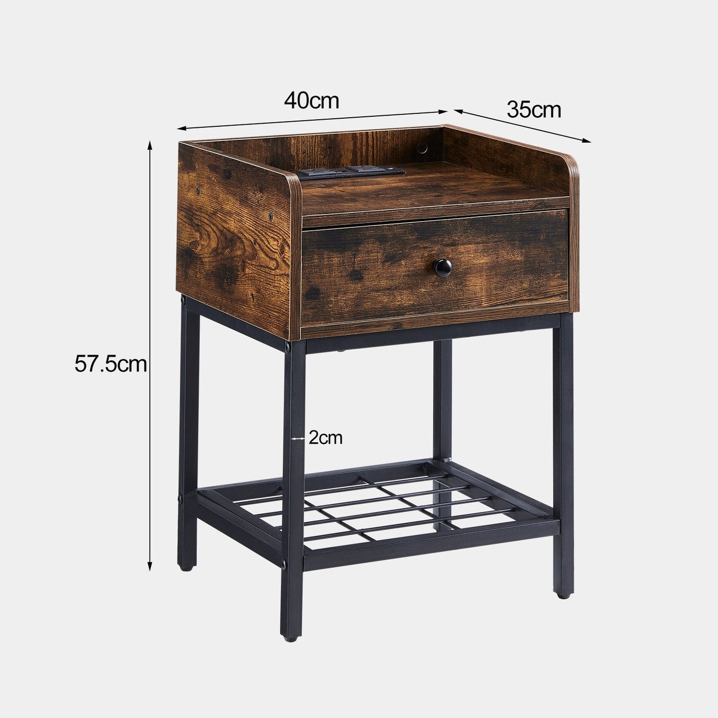 Eyve Industrial Wood Livingroom Side Table [Charging Station]-AUDUS INTERIORS