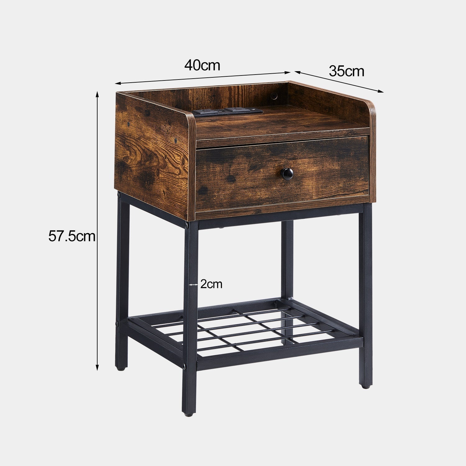 Eyve Industrial Wood Livingroom Side Table [Charging Station]-AUDUS INTERIORS