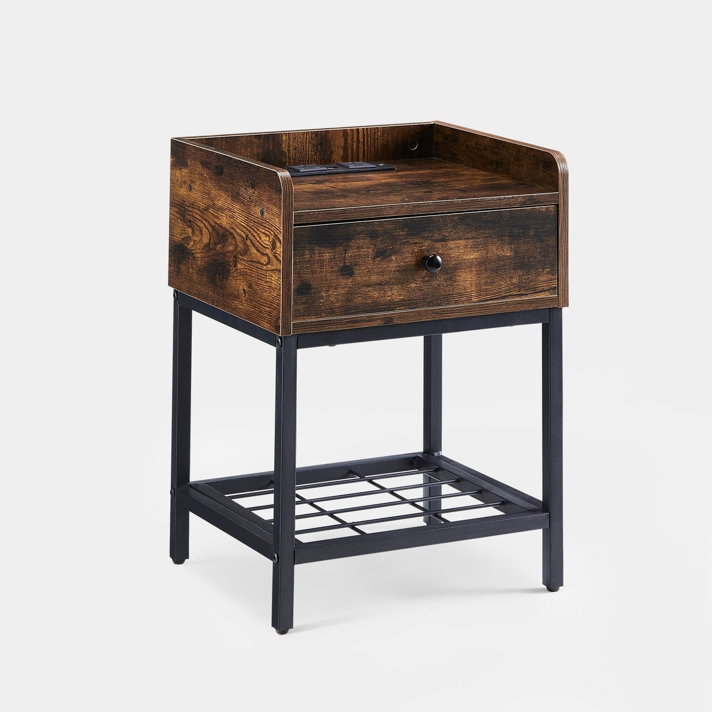 Eyve Industrial Wood Livingroom Side Table [Charging Station]-AUDUS INTERIORS
