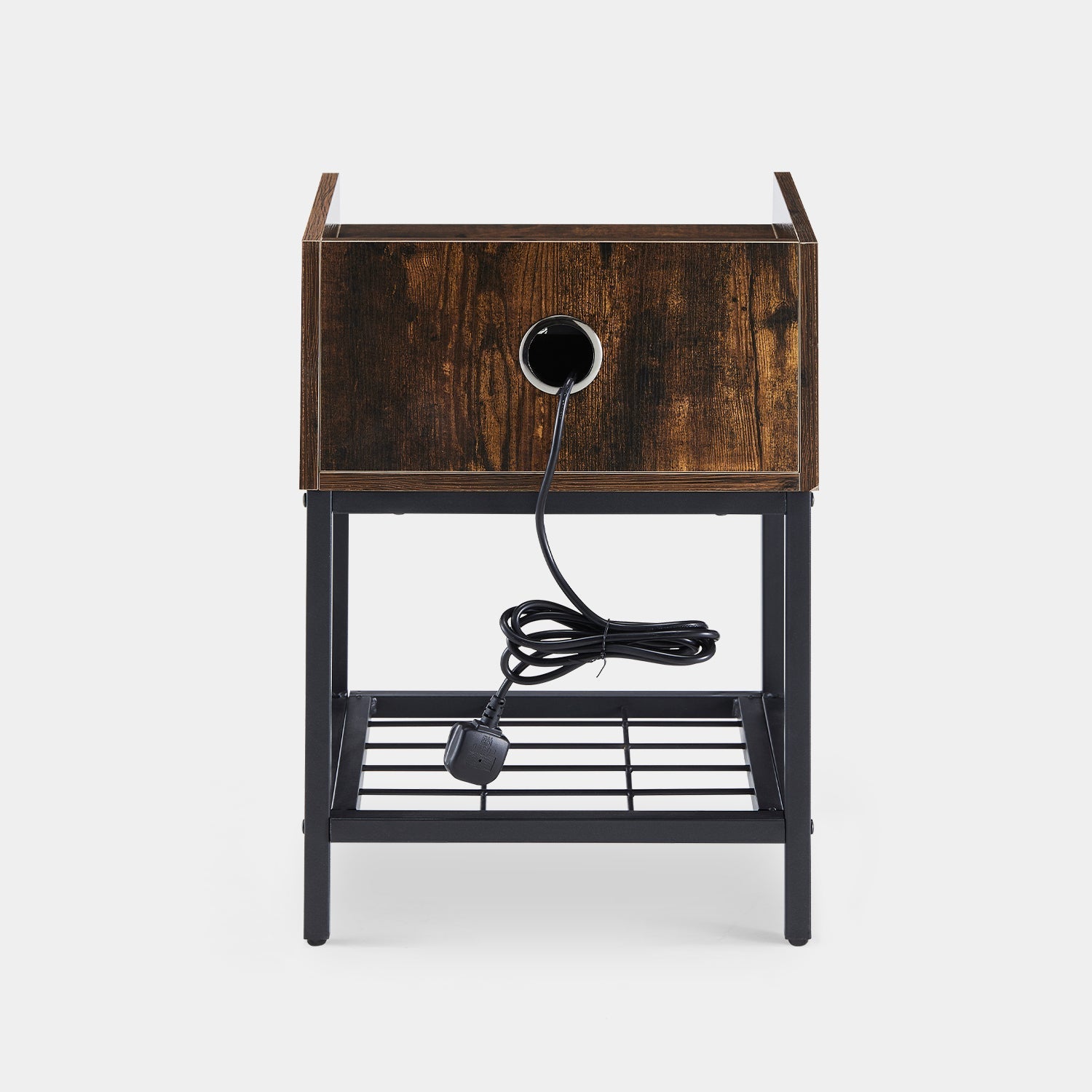 Eyve Industrial Wood Livingroom Side Table [Charging Station]-AUDUS INTERIORS