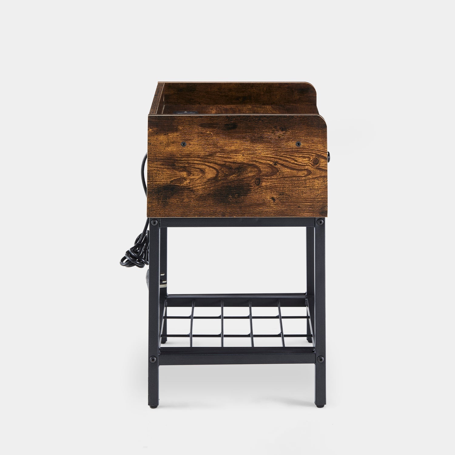 Eyve Industrial Wood Livingroom Side Table [Charging Station]-AUDUS INTERIORS