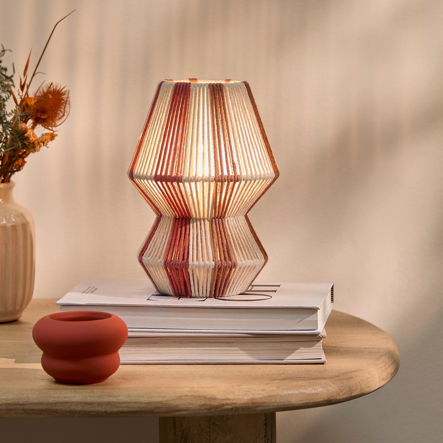 Kateli Paprika Stripe Small Table Lamp - 21cm-AUDUS INTERIORS