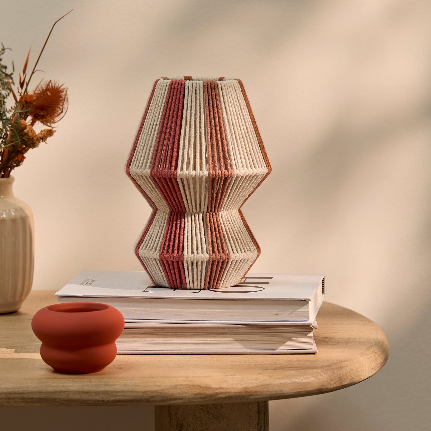 Kateli Paprika Stripe Small Table Lamp - 21cm-AUDUS INTERIORS
