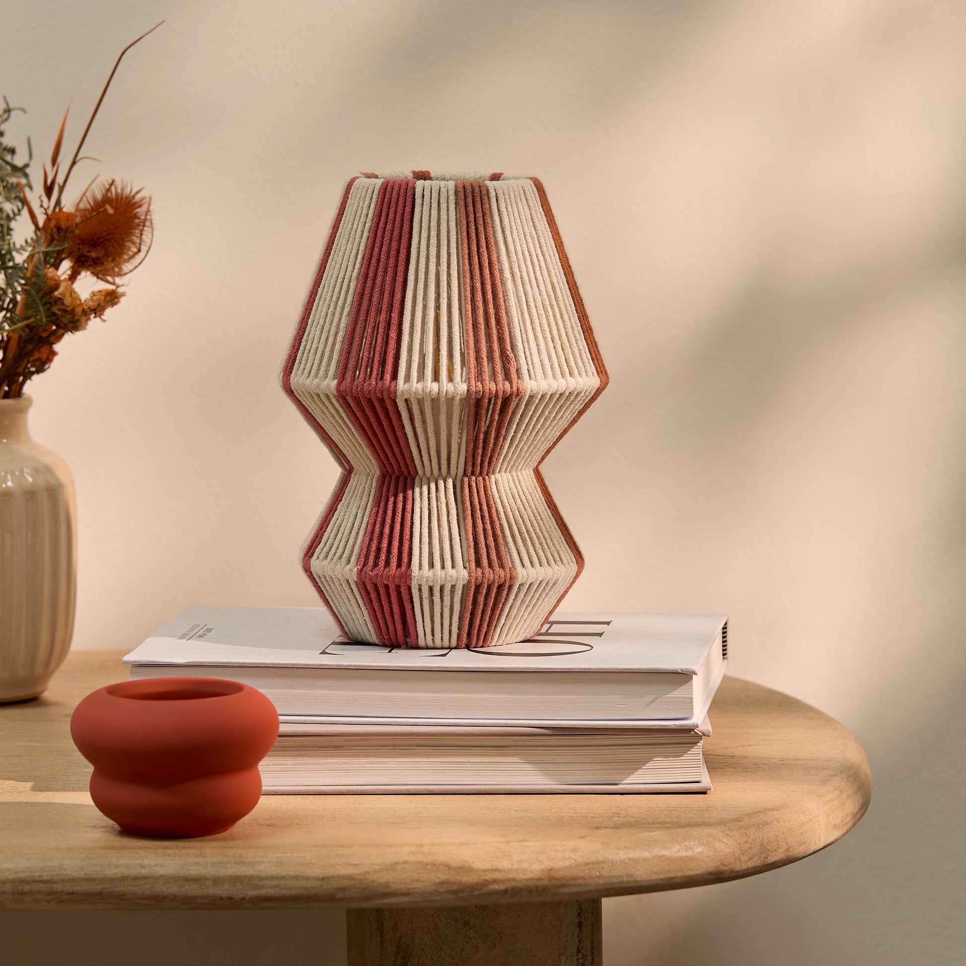 Kateli Paprika Stripe Small Table Lamp - 21cm-AUDUS INTERIORS