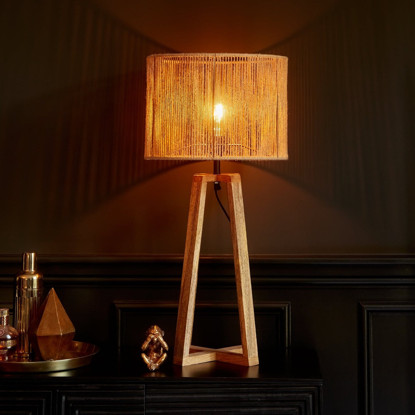 Konduru Large Cross Base Natural Jute Table Light-AUDUS INTERIORS