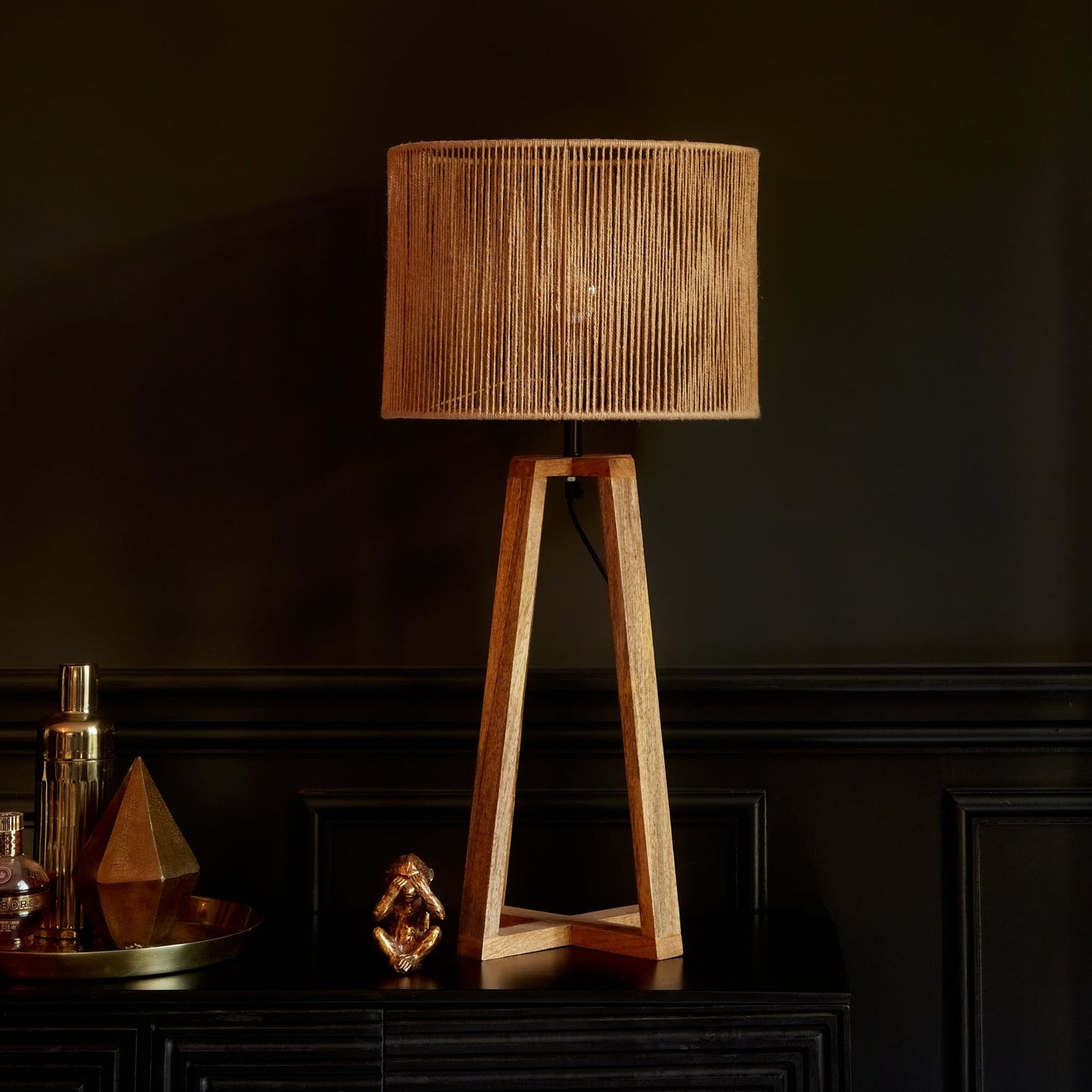 Konduru Large Cross Base Natural Jute Table Light-AUDUS INTERIORS