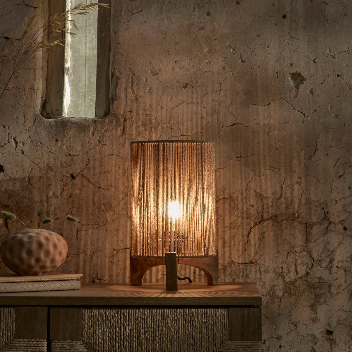 Konduru Natural Jute & Mango Wood Table Lamp - 30cm-AUDUS INTERIORS