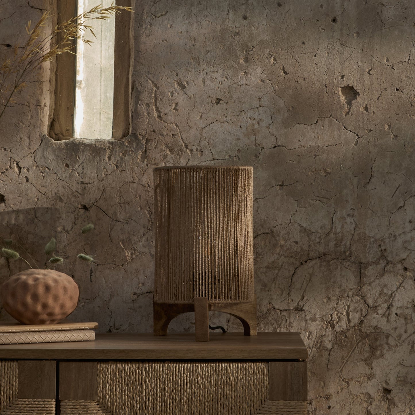 Konduru Natural Jute & Mango Wood Table Lamp - 30cm-AUDUS INTERIORS