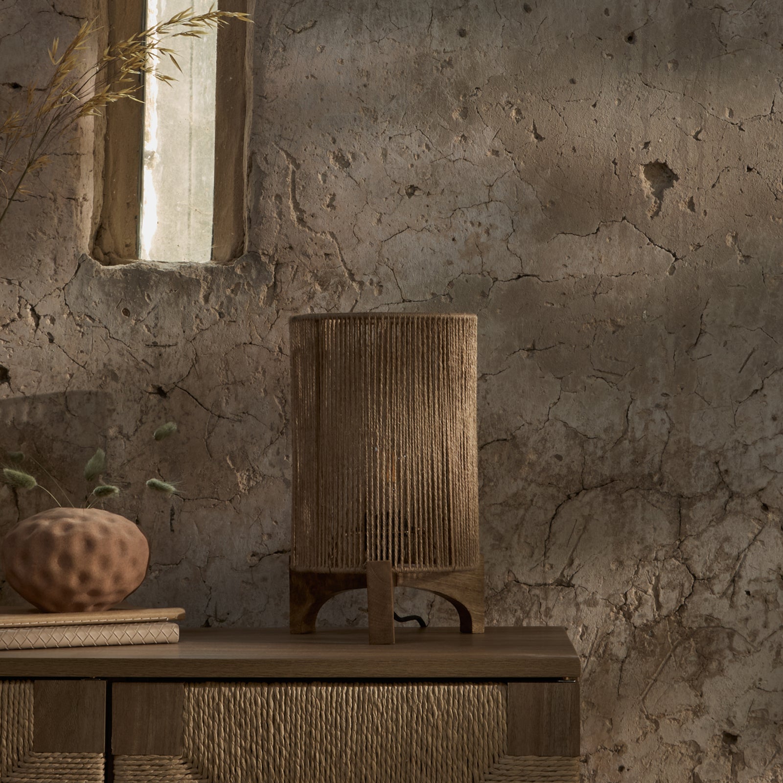 Konduru Natural Jute & Mango Wood Table Lamp - 30cm-AUDUS INTERIORS