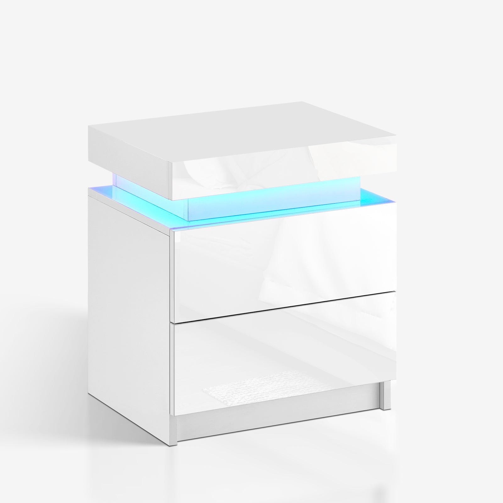 Kumar LED Light Bedside Table [2 Drawers][Nightstand]-AUDUS INTERIORS