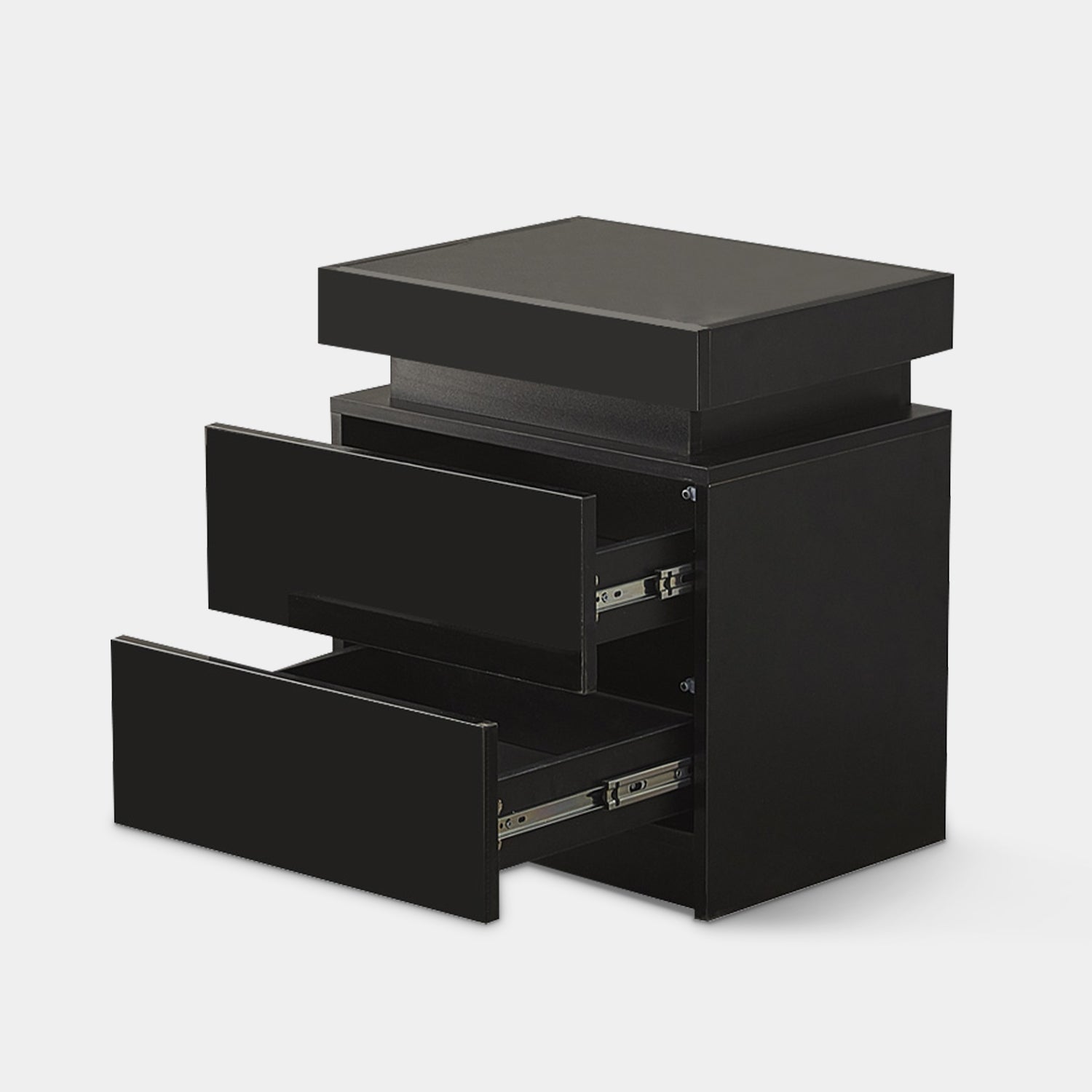 Kumar LED Light Bedside Table [2 Drawers][Nightstand]-AUDUS INTERIORS