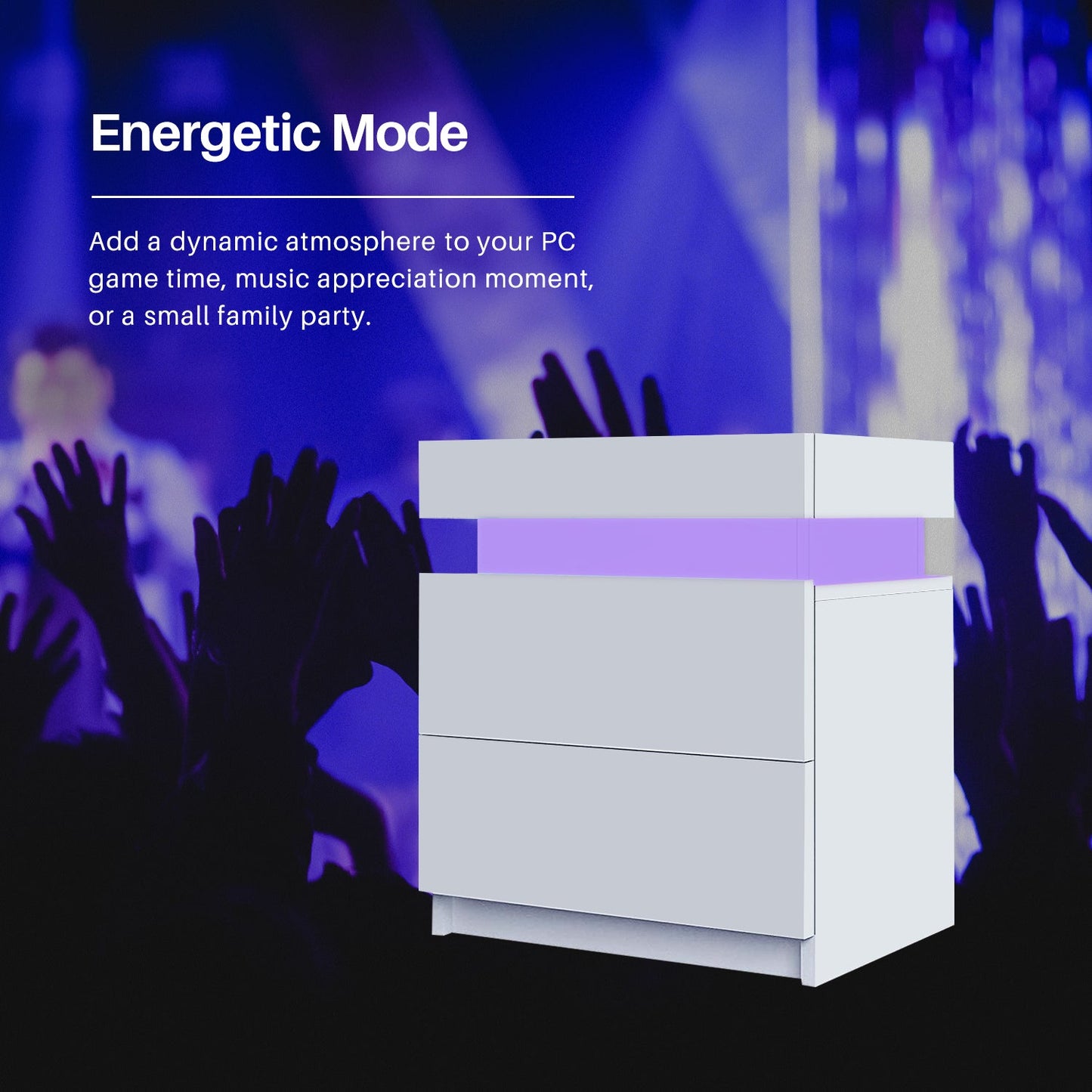 Kumar LED Light Bedside Table [2 Drawers][Nightstand]-AUDUS INTERIORS